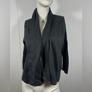 Eileen Fisher Open Front Cardigan Sweater Size M Gray Organic Cotton 3/4 sleeve